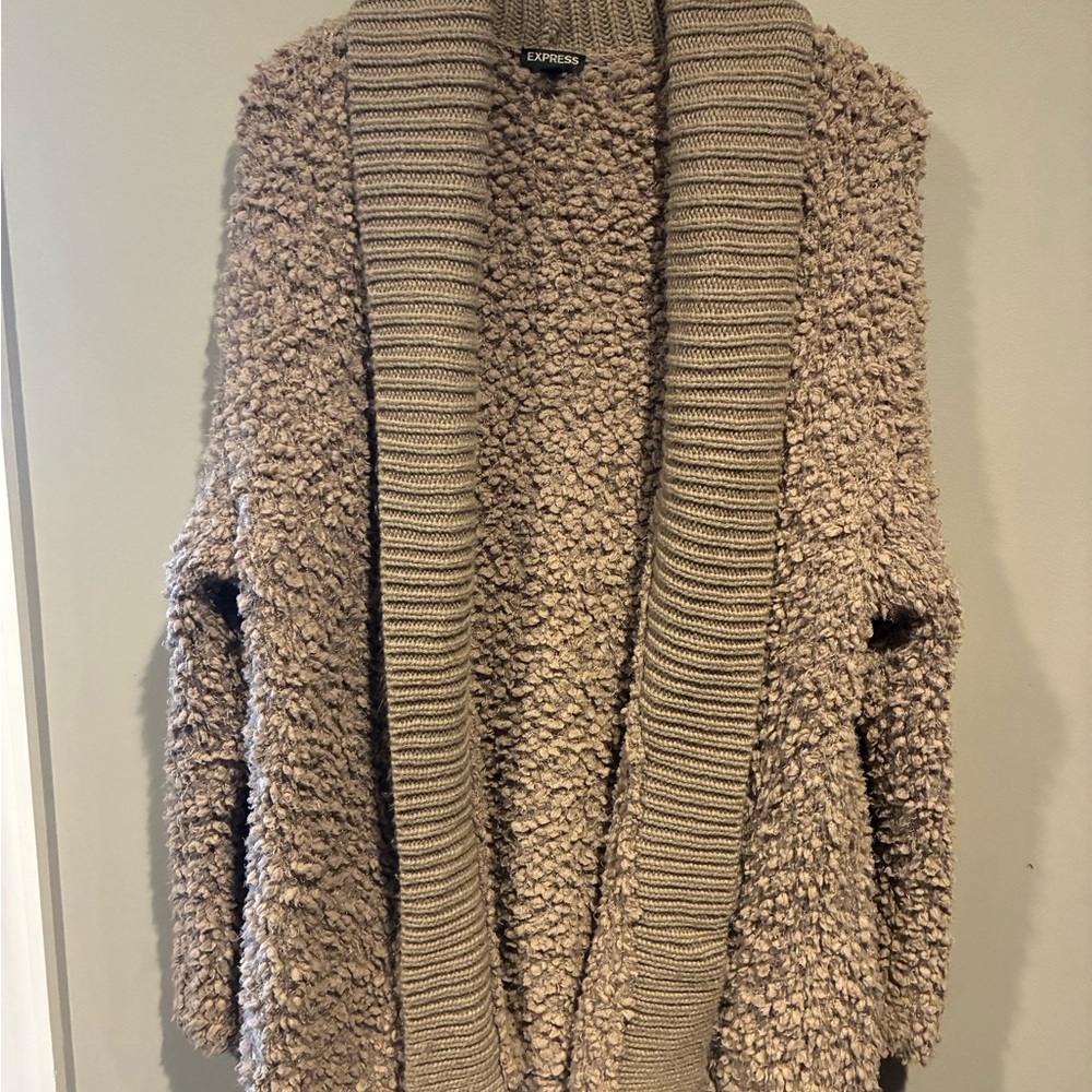 Express Beige Textured Knit Cardigan